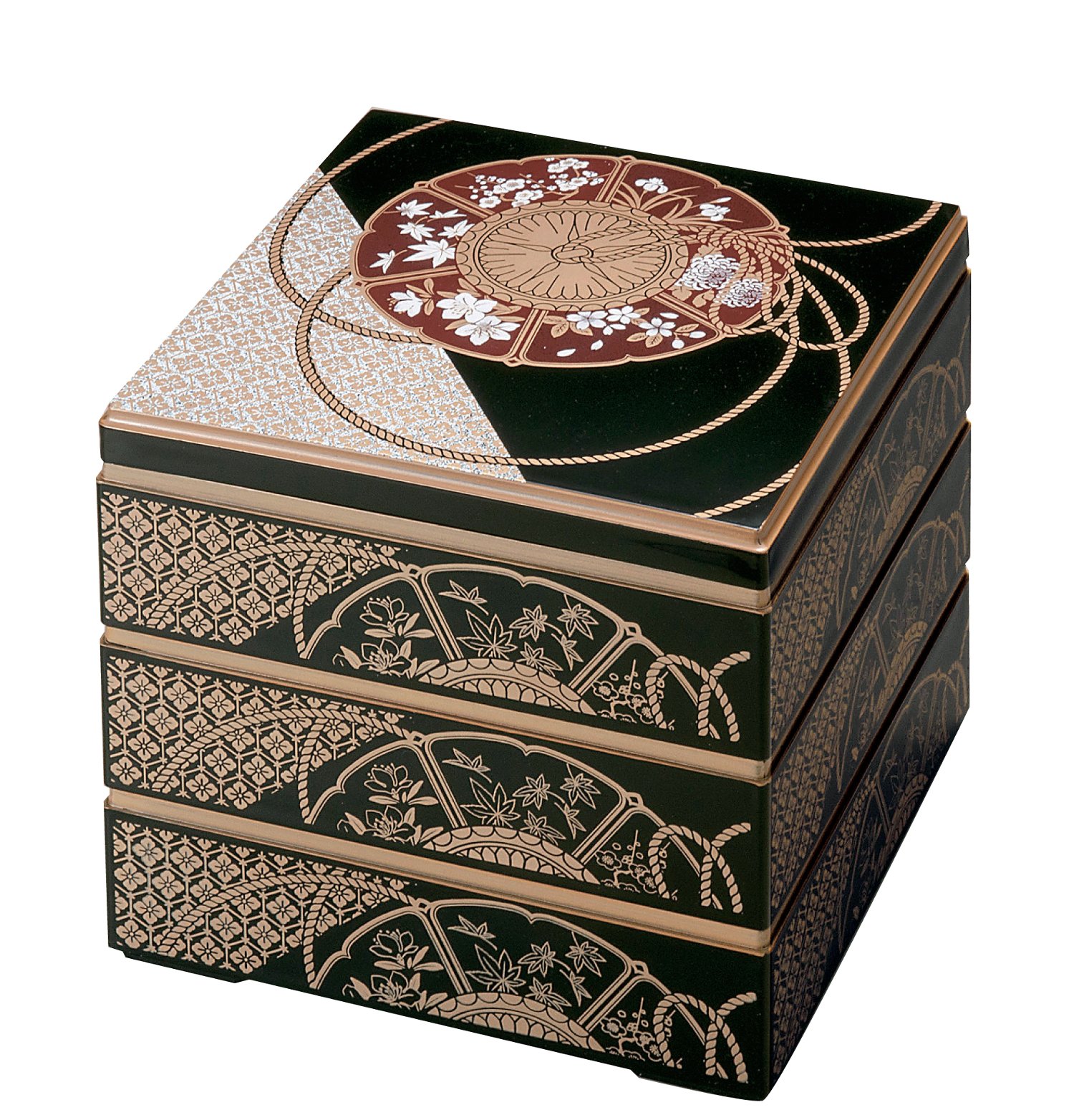 Wakaizumi Lacquerware H-156-56-A 3-Tier Box 6.5 inches Shige